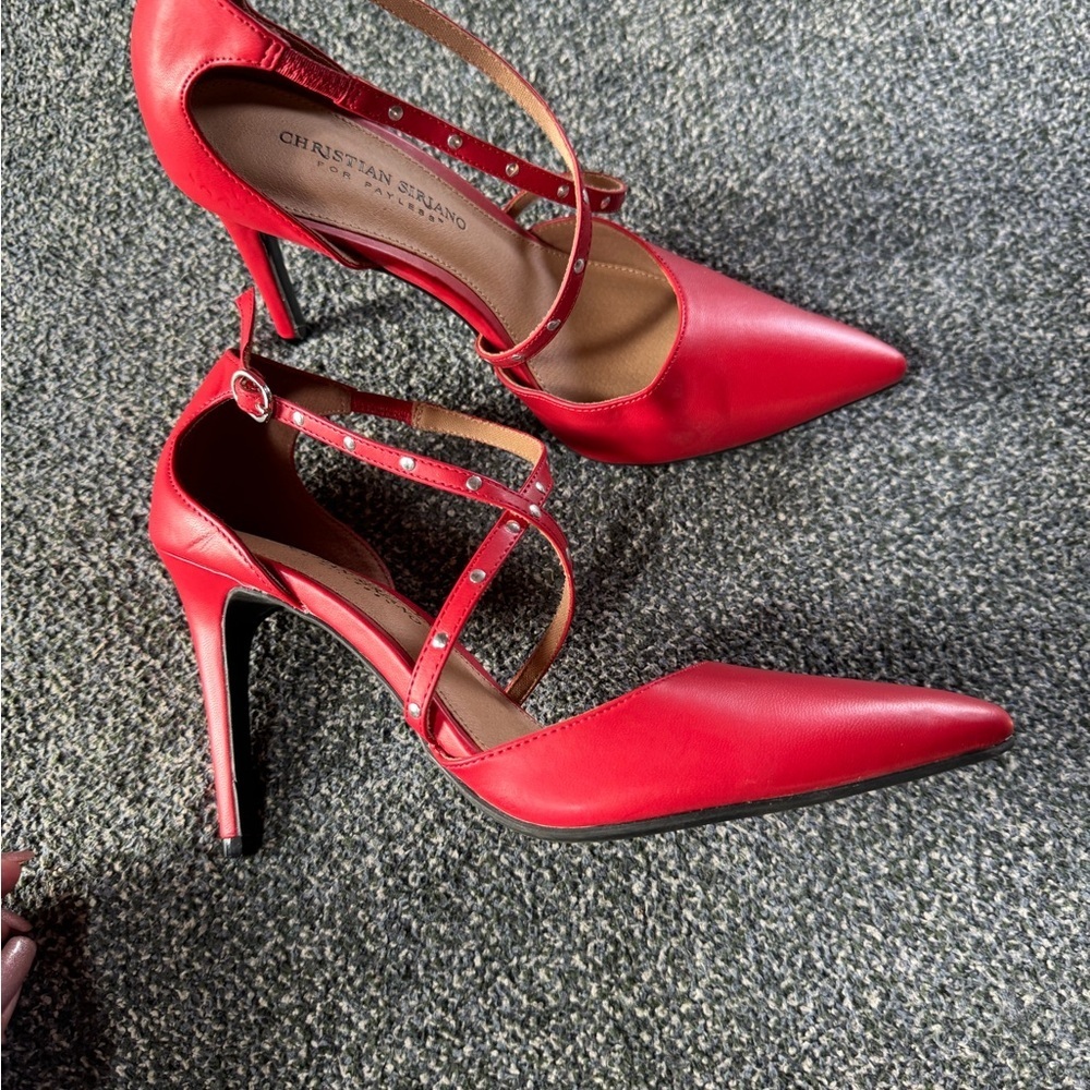 Christian Siriano Strappy Red Stiletto Heels - Picture 5 of 10